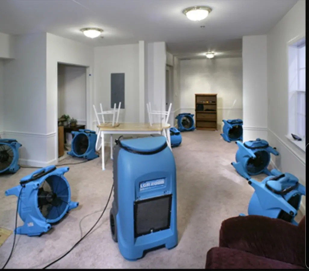 Air movers and dehumidifier setup for Water Extraction & Removal in Narragansett