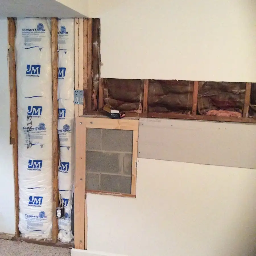 Wall insulation replacement during Basement Flood Cleanup in Narragansett